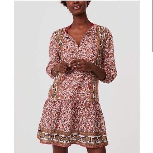LOFT Beach Peasant Boho Floral Pom Pom Dress Coverup Size Small - Picture 1 of 6